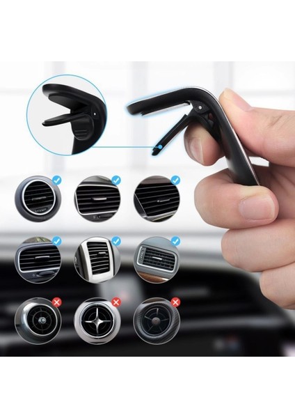 Havalanndırma Izgarasına Takılabilen Mandallı Mıknatıslı Oto Araç Içi Manyetik Telefon Tutucu