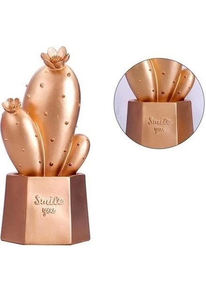 LED Işıklı Sevimli Kaktüs Dekoratif Masa Lambası Mini Biblo Gece Lambası Gold