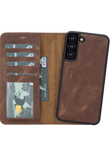 Samsung Galaxy S22 Plus Uyumlu Deri Cüzdanlı Kılıf Mwwn G2 Kahve