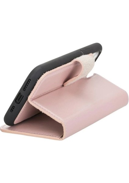 Apple iPhone 11 Pro Uyumlu Deri Cüzdanlı Kılıf Pembe