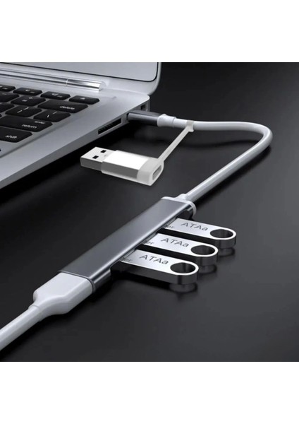 4 Port'lu Bağlantı Istasyonu Ultra Ince USB Bölücü Type-C Tipi Çoklu Arayüz Adaptörü Multi USB Çoklayıcı