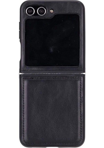 Samsung Galaxy Z Flip5 Uyumlu Deri Arka Kapak Parlak Siyah