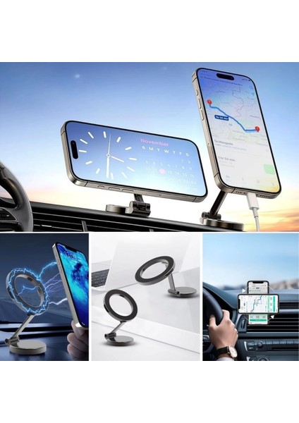 Tüm Telefonlarla Uyumlu Manyetik Araç Telefonu Tutacağı Katlanır 360 Derece Dönen Telefon Standı
