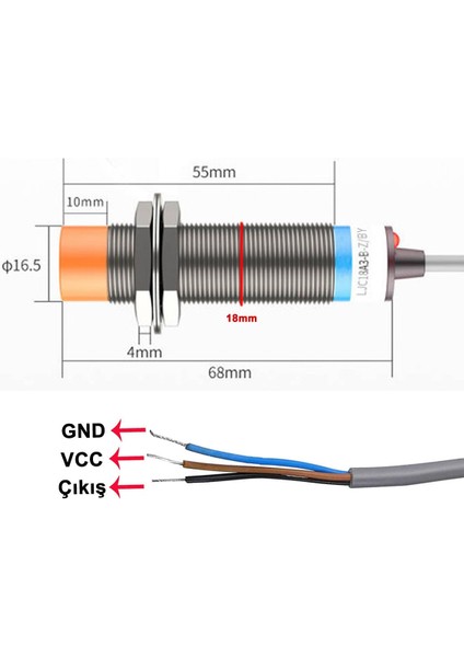 LJC18A3-H-Z/BY Kapasitif Sensör Pnp No 1-10MM Cisim Yakınlık Algılayıcı Anahtar Dc 6-36V 300MA