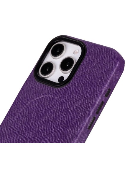 Apple iPhone 16 Pro Max Uyumlu, Hakiki Deri, El Yapımı Kılıf, Mor