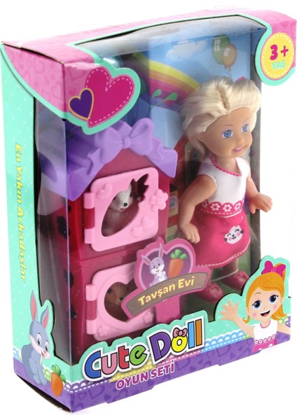 Cute Doll Mini Bebek Tavşanlı ve Iki Katlı Kulübe Oyun Seti