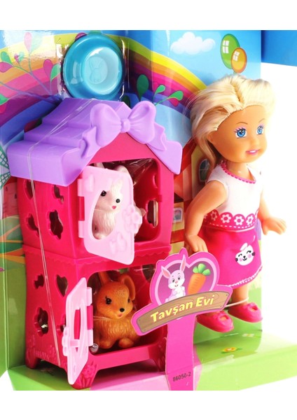 Cute Doll Mini Bebek Tavşanlı ve Iki Katlı Kulübe Oyun Seti