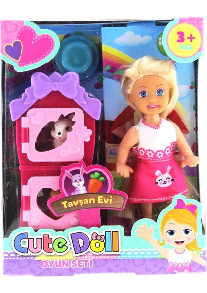 Cute Doll Mini Bebek Tavşanlı ve Iki Katlı Kulübe Oyun Seti