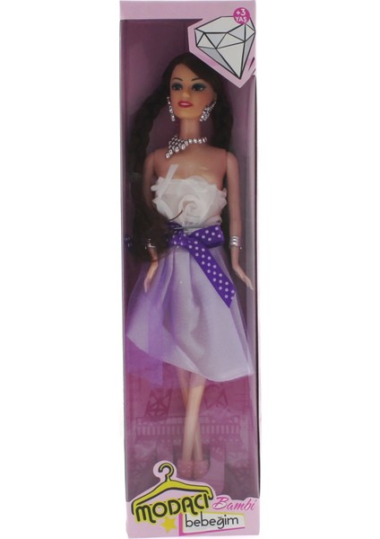 Bambi Beyaz Elbiseli Moda Bebek