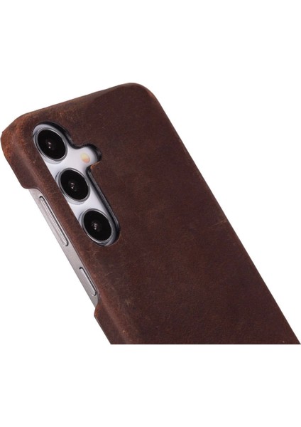 Samsung Galaxy S25 Plus Uyumlu, Hakiki Deri, El Yapımı Arka Kapak, Antik Kahve