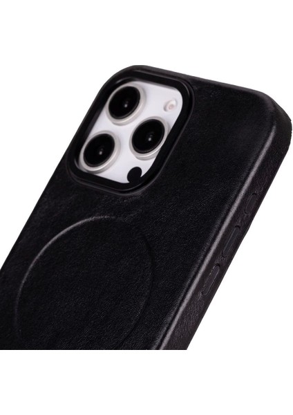 Apple iPhone 16 Pro Max Uyumlu, Hakiki Deri, El Yapımı Kılıf, Parlak Siyah