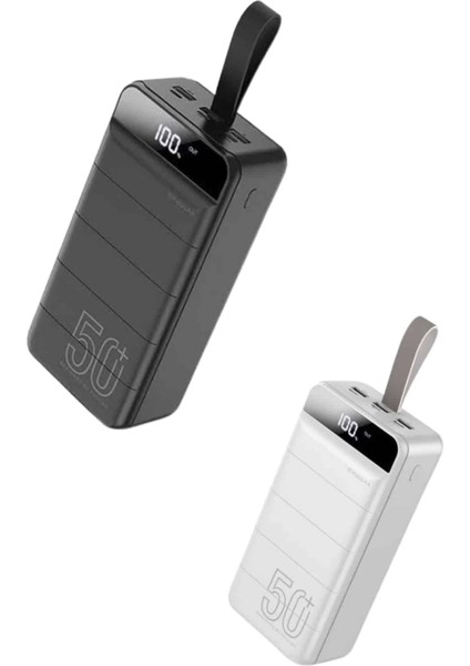 50.000 Mah Powerbank Turbo Hızlı LED Göstergeli Android Ios Uyumlu Taşınabilir Askılı