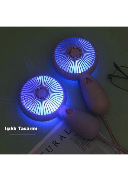 Mini Vantilatör Şarjlı Yüksek Fan Gücü Tutmalı Fan Mini Fan Vantilatör Işıklı Vantilatör