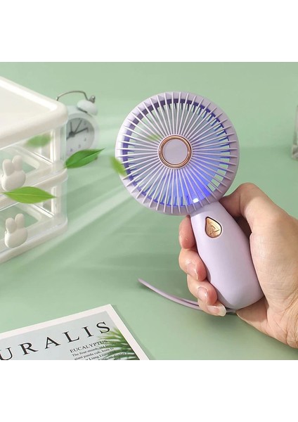Mini Vantilatör Şarjlı Yüksek Fan Gücü Tutmalı Fan Mini Fan Vantilatör Işıklı Vantilatör