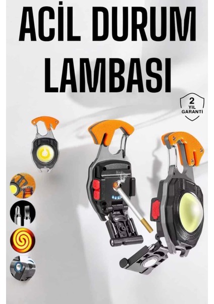 Yeni Nesil Kamp Feneri Çok Fonksiyonlu Fener Anahtarlık USB Çakmaklı Cam Kırıcı Kemer Kesici Açacak