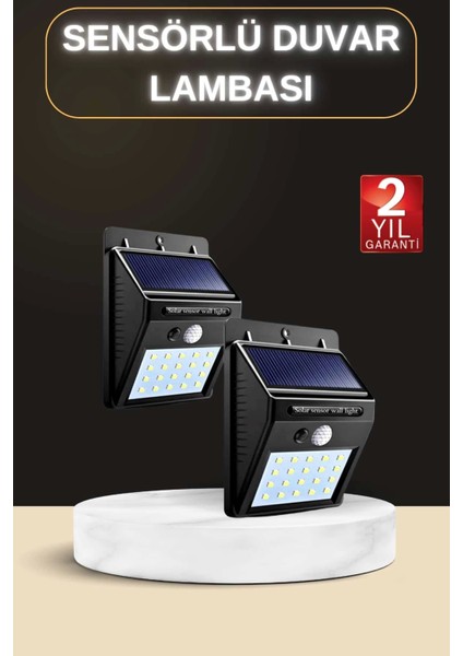 Bahçe Aydınlatma Sensörlü Güneş Enerjili Duvar Lambası 40 LED Işık