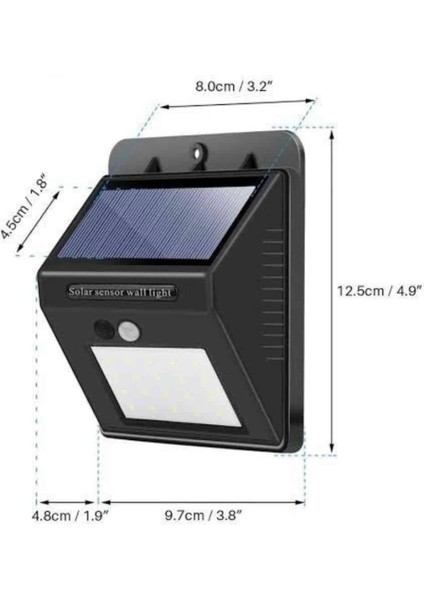 Bahçe Aydınlatma Sensörlü Güneş Enerjili Duvar Lambası 40 LED Işık