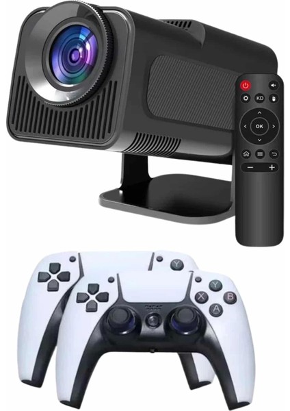Çift Kollu Game Box Projeksiyon Cihazı Kumandalı Android Tv Dahili Hoparlör