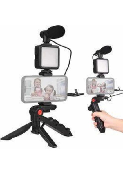 Telefon Tutucu Mini Mikrofonlu Tripod Vlog Çekim Video