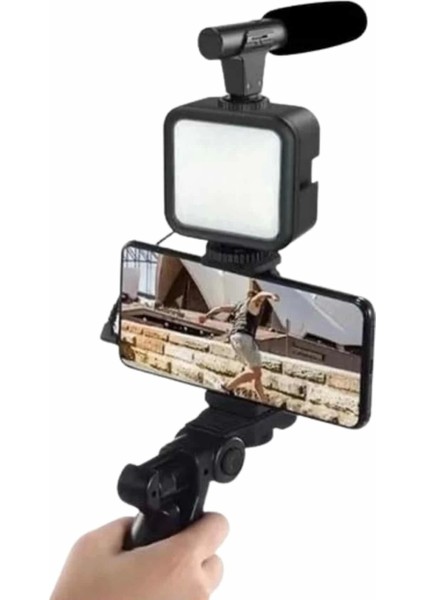 Telefon Tutucu Mini Mikrofonlu Tripod Vlog Çekim Video