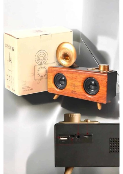 Bluetooth Hoparlör Ahşap Klasik Retro Gramofon Bluetooth Müzik Kutusu