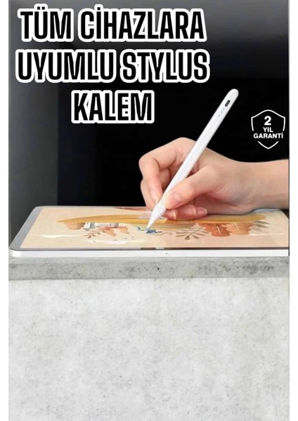 Dokunmatik Kalem Beyaz Şarjlı Yedek Uçlu Android ve Ios Uyumlu