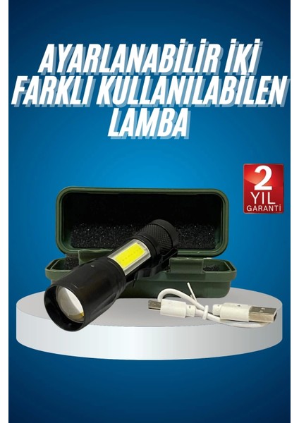 LED Lamba El Feneri Küçük Taşınabilir USB Şarjlı Acil Durum Lambası