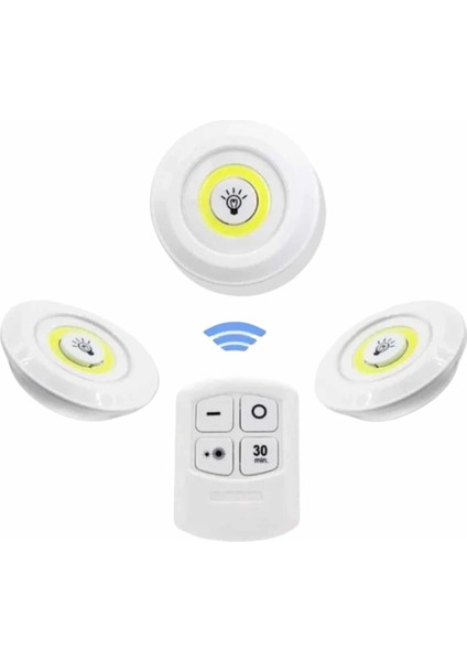 Dolap Işığı Mutfak Rafı Işığı Uzaktan Kumandalı 3 Lü Spot LED Lamba