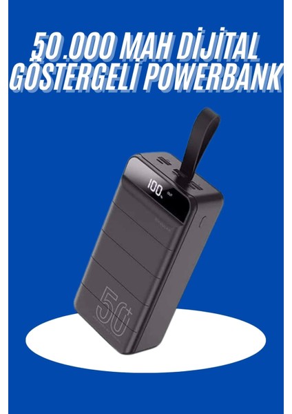 Powerbank 50.000 Mah Dijital Göstergeli Taşınabilir 4 Portlu Hızlı Powerbank