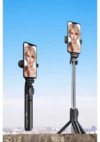 Tripod Kablosuz Bluetooth Bağlantılı Selfie Çubuğu 360 Derece Dönebilen