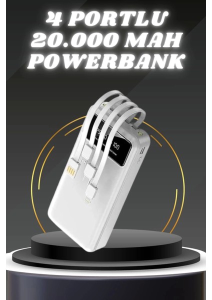 Powerbank Şarj Cihazı 4 Çıkışlı 20.000 Mah Powerbank Kompakt Yüksek Kapasiteli Hızlı Şarj