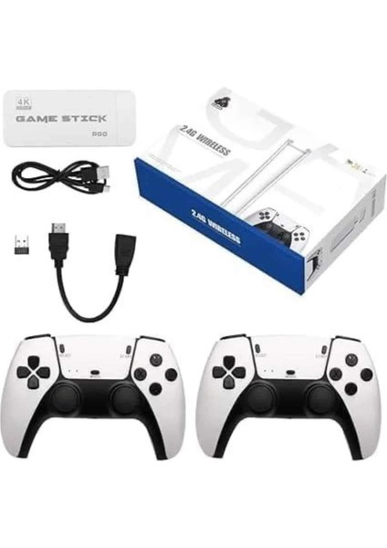 Çift Oyun Kollu 4K Hd Ekran Nostaljik 20.000 Oyunlu Beyaz Game Stick