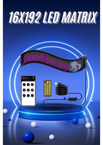 Kumandalı App Kontrollü LED Ekran 16X192 LED Matrix Araç Camı Yazısı
