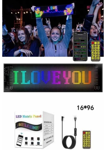 Cama Yapışan En Büyük Boy 16X96 Telefon Kontrollü LED Ekran Digital Araba Yazısı