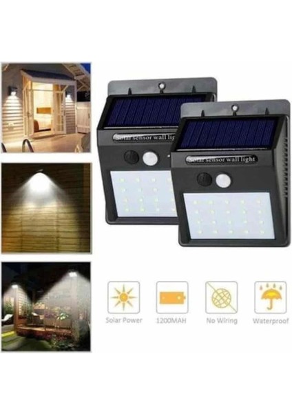 Solar Sensörlü Duvar Lambası Bahçe Lamba 20 LED Işık
