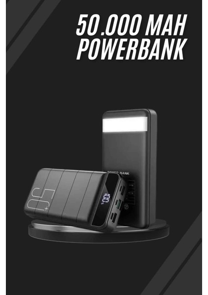 Taşınabilir Powerbank 50.000 Mah 4 Girişli Hızlı Şarj LED Göstergeli Fenerli Şarj
