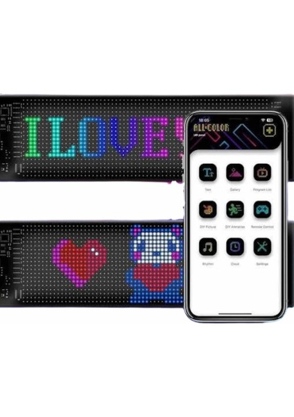 LED Matrix Bluetooth Bağlantılı Araç Camına Uygun Pixsel Görünümlü 16X96