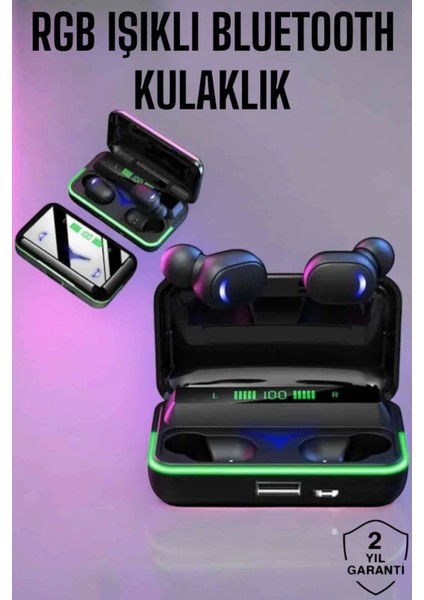 Powerbank Özellikli Kablosuz Bluetooth Kulaklık Rgb Işıklı