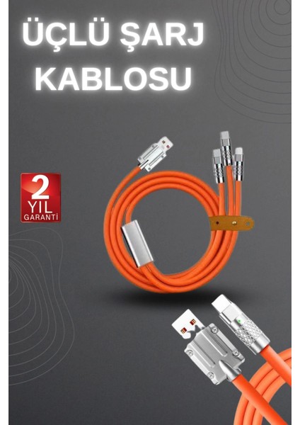 120W Hızlı Şarj Kablosu Turuncu Yüksek Güç Kapasitesi Çoklu Şarj Girişi