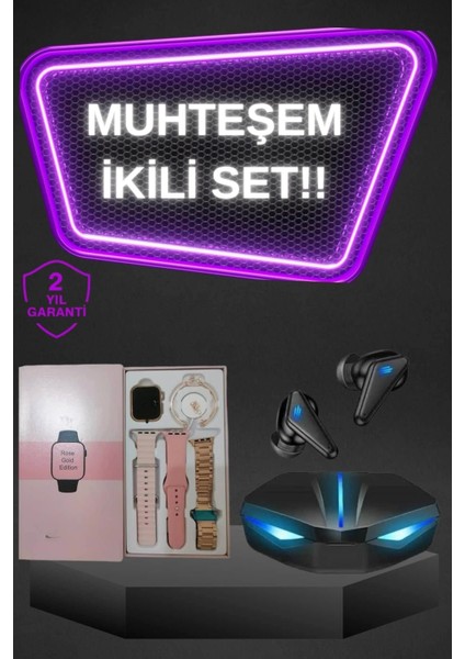 Kadınlar Için Dokunmatik Ekran Akıllı Saat ve Gamer Kablosuz Bluetooth Kulaklık Anc Özelliği
