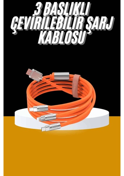 120W 3 In 1 Uyumlu Silikon Şarj Kablosu Hızlı Şarj Kablosu