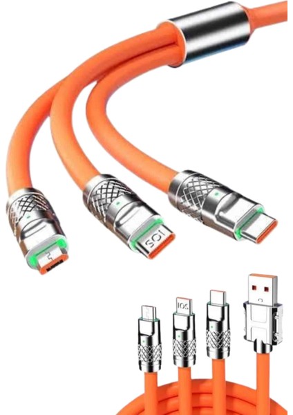 120W 3 In 1 Uyumlu Silikon Şarj Kablosu Hızlı Şarj Kablosu