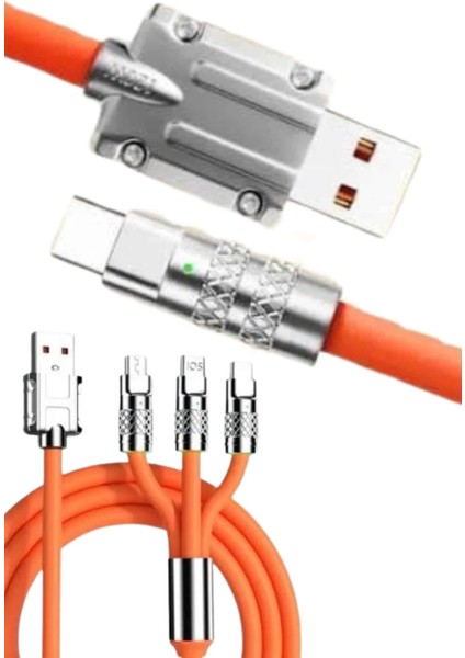 120W 3 In 1 Uyumlu Silikon Şarj Kablosu Hızlı Şarj Kablosu
