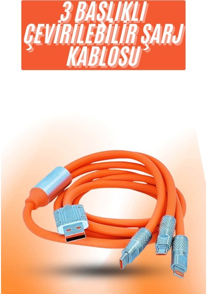 Çoklu Şarj Kablosu USB Type-C Ios Uyumlu 120W Hızlı Şarj Kablosu