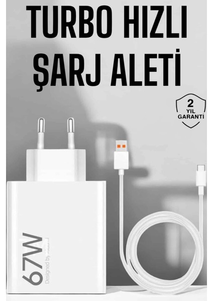 Şarj Aleti 67W Hızlı Şarj Turbo Type-C Uyumlu Şarj Adaptörü Kablosu