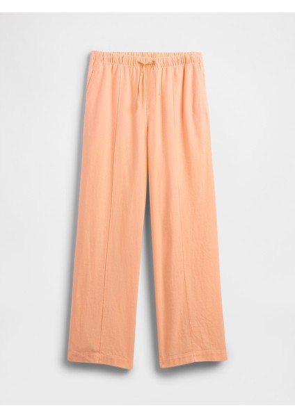 Kadın Turuncu Mid Rise Keten Karışımlı Pull-On Wide-Leg Pantolon fiyatları