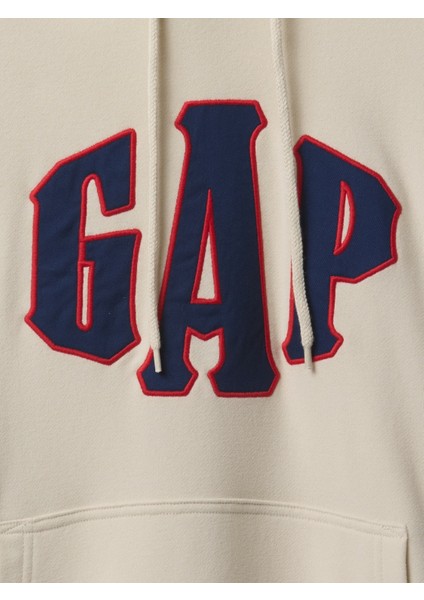 Erkek Krem Vintagesoft Oversize Gap Logo Kapüşonlu Sweatshirt