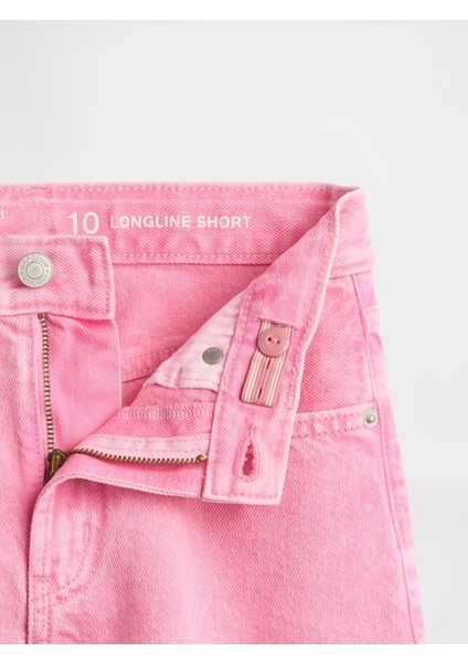 Kız Çocuk Pembe Mid Rise Longline Denim Şort modelleri