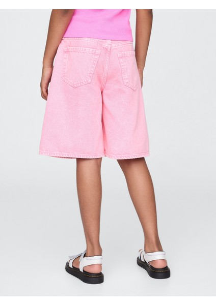 Kız Çocuk Pembe Mid Rise Longline Denim Şort fırsatları