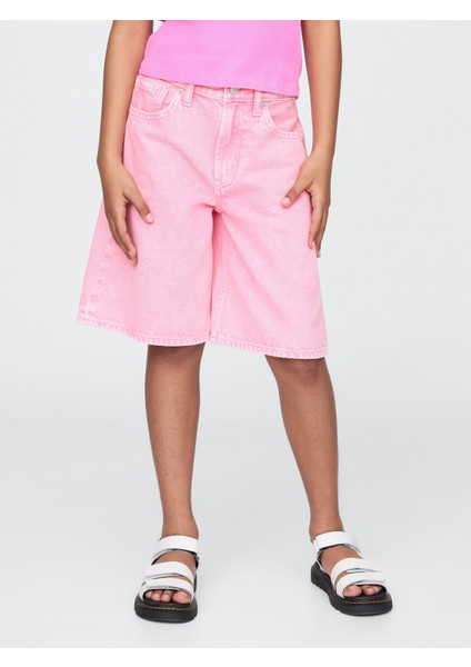 Kız Çocuk Pembe Mid Rise Longline Denim Şort indirimleri